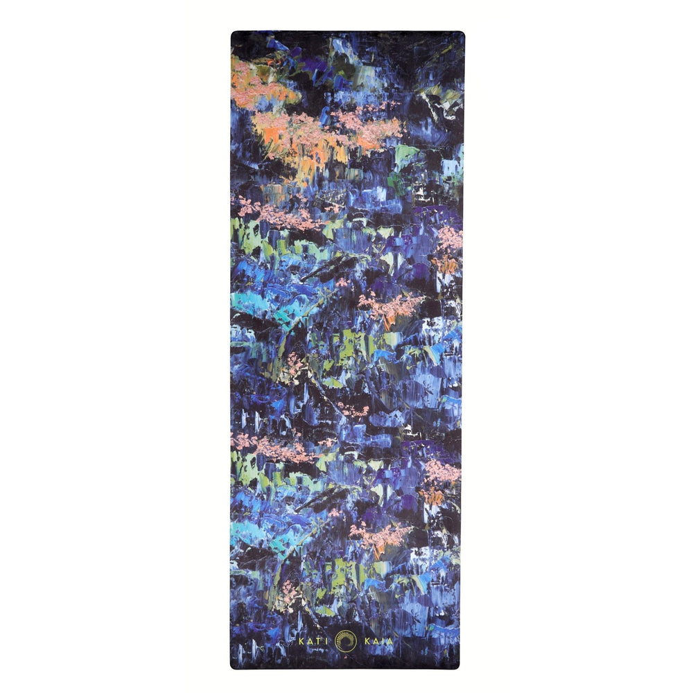Yoga mat with abstract floral design on a white background