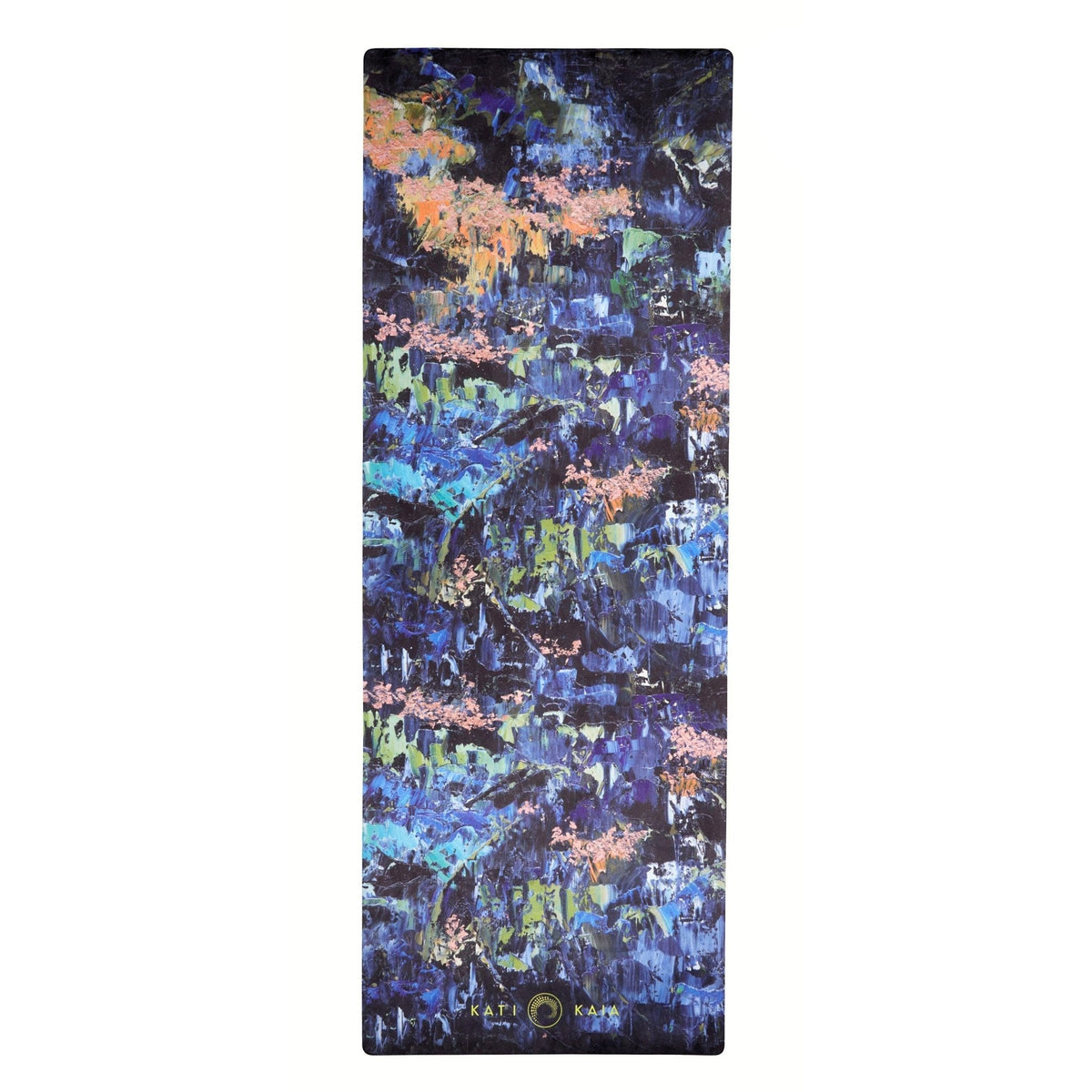 Yoga mat with abstract floral design on a white background